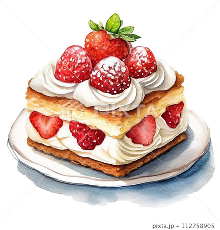 苺のカットケーキのイラスト 白背景の切り抜き 苺のカットケーキのイラスト 白背景の切り抜き 112758905