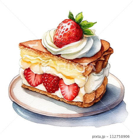 苺のカットケーキのイラスト　白背景の切り抜き 112758906