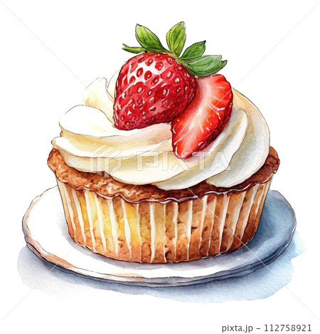 苺のカップケーキのイラスト　白背景の切り抜き 112758921