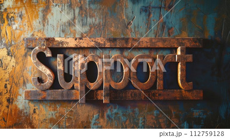 AI-generated content. Copper Support concept creative horizontal art poster. The Word Support made in textured lettering. Horizontal Illustration. Ai Generated Help and Assistance Symbol. 112759128