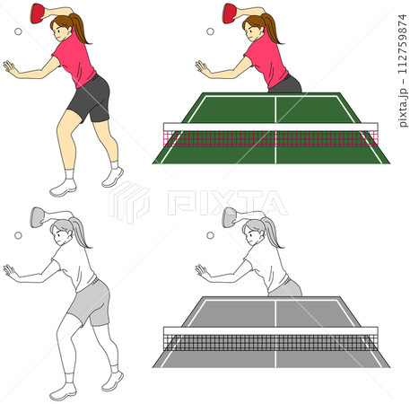 卓球選手（女性）のイラストセット 112759874