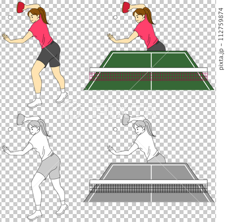 卓球選手（女性）のイラストセット 112759874
