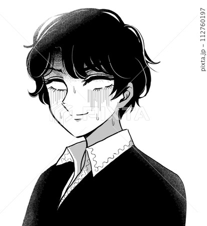 昭和の少女漫画風イラスト・白目をむいてビビる少年キャラクター 112760197