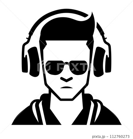 black vector dj icon on white background 112760273