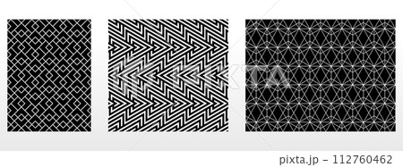 Geometric set of seamless black and white patterns. Simple vector graphics. 112760462