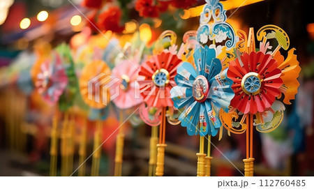 Windmill made from paper and plastic, children's toys.AI Generated Windmill made from paper and plastic, children's toys.AI Generated 112760485