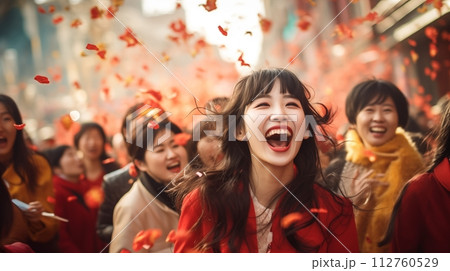Young woman having fun at a festive festival.AI Generated 112760529