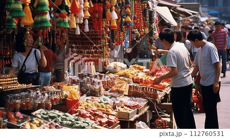 Market offers abundant auspicious items for selection.AI Generated 112760531