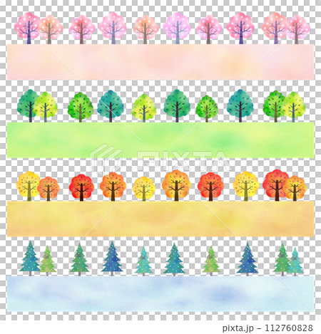 四個季節樹線水平背景插畫素材 112760828