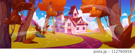 Rural house in forest in autumn. 112760958