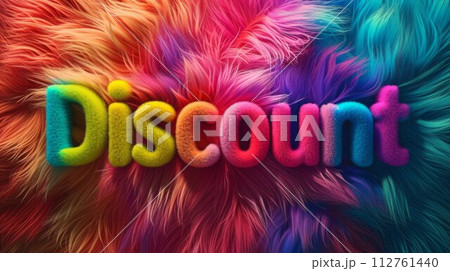 AI-generated content. Holo Fur Discount concept creative horizontal art poster. Word Discount made in textured lettering. Horizontal Illustration. Ai Generated Marketing and sales Symbol. 112761440