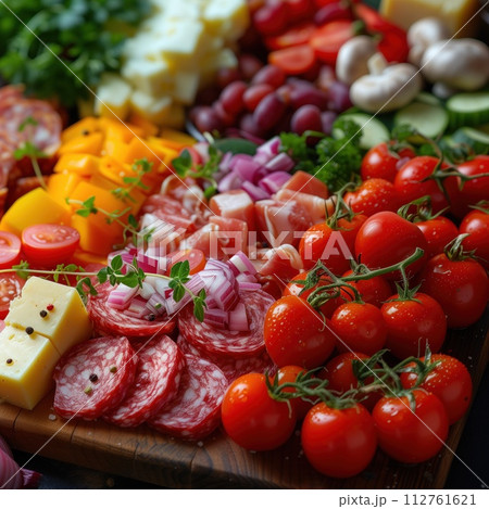 background of cold cuts and vegetables 112761621