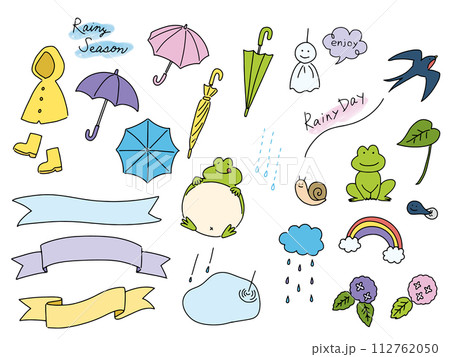 梅雨のかわいい手書きイラストセット 112762050