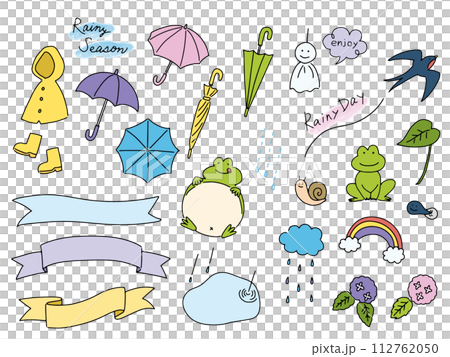 梅雨のかわいい手書きイラストセット 112762050