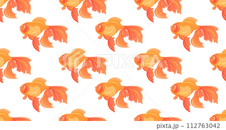 Seamless pattern with bright goldfish. Background with veil tails Seamless pattern with bright goldfish. Background with veil tails 112763042