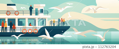 tourists having a rest on cruise ship sea voyage ocean holiday comfort adventure concept horizontal 112763204