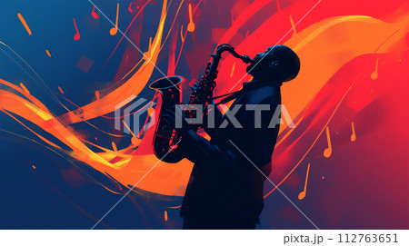 サックスを演奏する男性のイラスト	 112763651