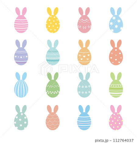 イースターエッグのベクターイラストセット パステルバニー イースターエッグのベクターイラストセット パステルバニー 112764037