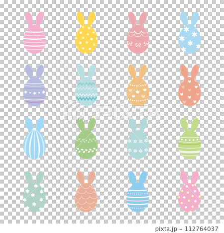 イースターエッグのベクターイラストセット パステルバニー イースターエッグのベクターイラストセット パステルバニー 112764037