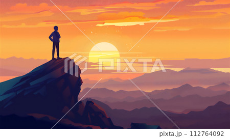 山頂に到達した人と太陽 112764092
