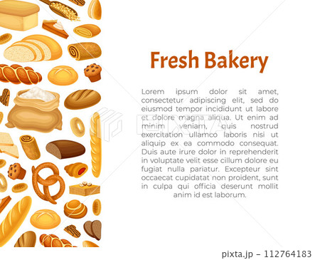 Fresh Bakery Banner Design with Baked Pastry Vector Template 112764183