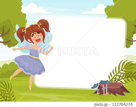 Note Card with Flying Cute Girl Fairy with Wings and Smiling Face Vector Template Note Card with Flying Cute Girl Fairy with Wings and Smiling Face Vector Template 112764214
