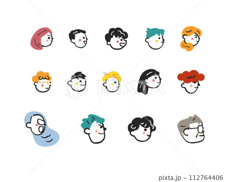 子供たちと大人たちの横顔のアイコンイラスト 子供たちと大人たちの横顔のアイコンイラスト 112764406