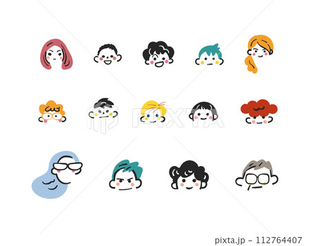 子供たちと大人たちの笑顔のアイコンイラスト 112764407