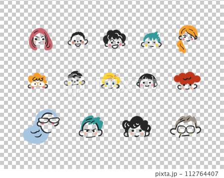 子供たちと大人たちの笑顔のアイコンイラスト 112764407