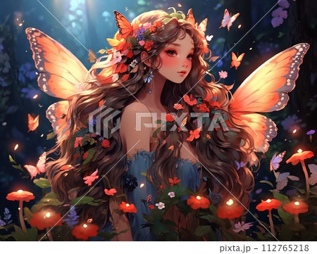 森の中の蝶の妖精のイラスト素材 [112765218] - PIXTA