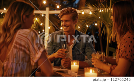 AI-generated content. Group of People Sitting Around Table With Drinks 112765246