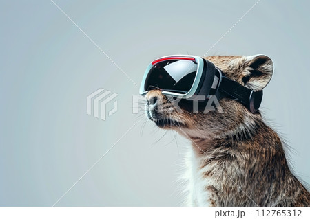 AI-generated content. A cat wearing virtual reality goggles. Generative AI AI-generated content. A cat wearing virtual reality goggles. Generative AI 112765312