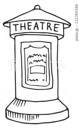 Theatre ticket store doodle. Hand drawn shop 112765589