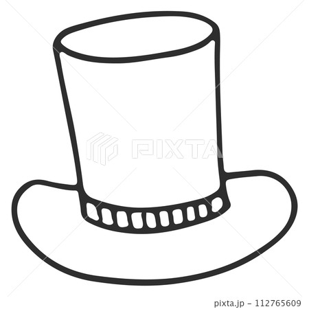 Top hat doodle. Retro male head accessory Top hat doodle. Retro male head accessory 112765609