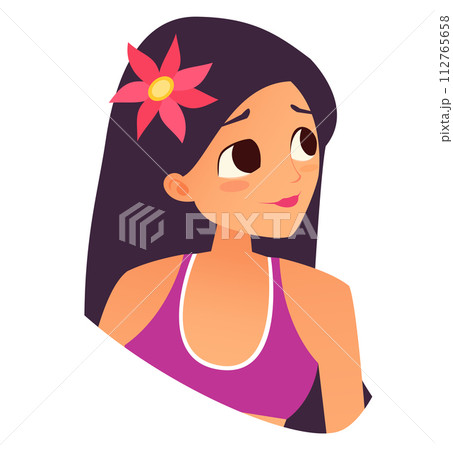Cartoon summer girl character avatar. Resort mascot 112765658