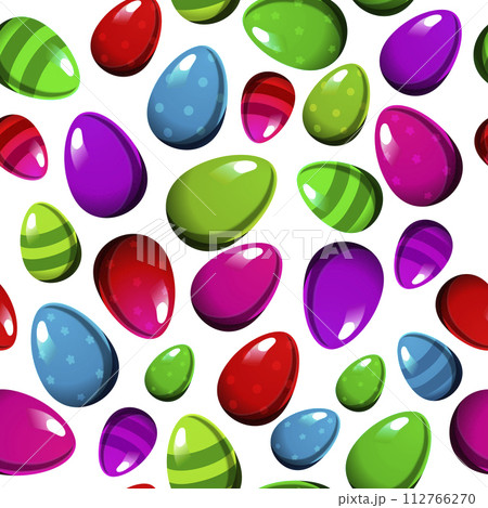 Seamless vector pattern with colorful eggs on white background. Easter flat design for textile 112766270