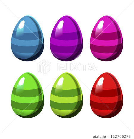 Colorful Easter striped eggs isolated on white background. Clipart in flat style. Vector for design 112766272