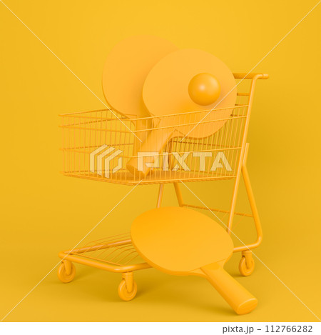 Sport equipment like ping pong racquet for fitness or crossfit in shopping cart Sport equipment like ping pong racquet for fitness or crossfit in shopping cart 112766282