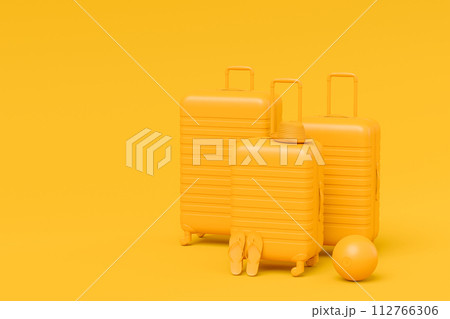 Colorful suitcase on monochrome background. 3D render of summer vacation concept 112766306