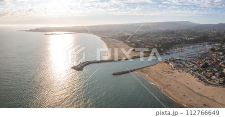 Aerial view of the Capitola beach town lighthouse in California, USA. 112766649
