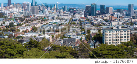 Aerial view of the famous view of San Francisco at Alamo Square CA, USA 112766877