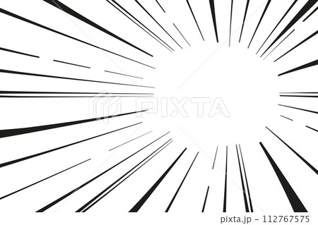 Manga line action effect radial rays, burst frame comic book motion black and white, monochrome style, anime super hero decoration, speed or explosion design. 112767575