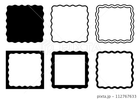 Set of different square frames with wiggly edges. Rectangular shapes with squiggly borders. Picture or photo frames, empty text boxes, tags or labels scrapbook elements. Vector graphic illustration Set of different square frames with wiggly edges. Rectangular shapes with squiggly borders. Picture or photo frames, empty text boxes, tags or labels scrapbook elements. Vector graphic illustration 112767633