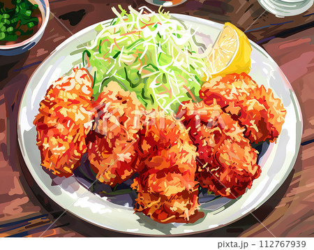 牡蠣フライの千切りキャベツ添え 牡蠣フライの千切りキャベツ添え 112767939