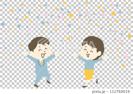 快樂的上班族和色彩繽紛的五彩紙屑 快樂的上班族和色彩繽紛的五彩紙屑 112768019