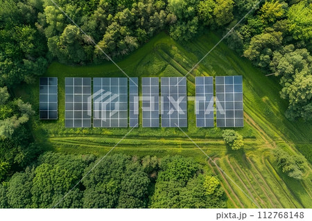 AI-generated content. A large field of solar panels is shown from above. Generative AI AI-generated content. A large field of solar panels is shown from above. Generative AI 112768148