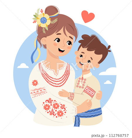 Cute Ukrainian woman mother in traditional...のイラスト素材 [112768757] - PIXTA