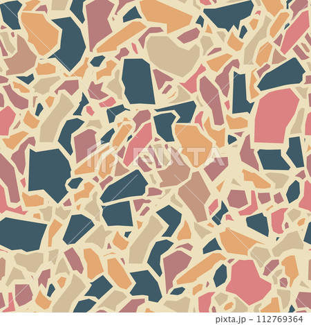 Terrazzo imitation seamless pattern. Realistic marble texture with stone fragments 112769364