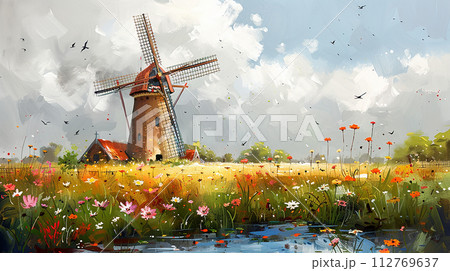Traditional dutch mill 112769637