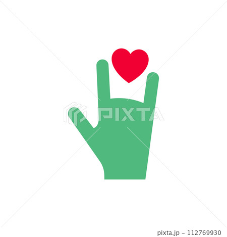 Hand with heart icon or Valentines day symbol, holiday sign designed for celebration, vector trendy modern style Hand with heart icon or Valentines day symbol, holiday sign designed for celebration, vector trendy modern style 112769930